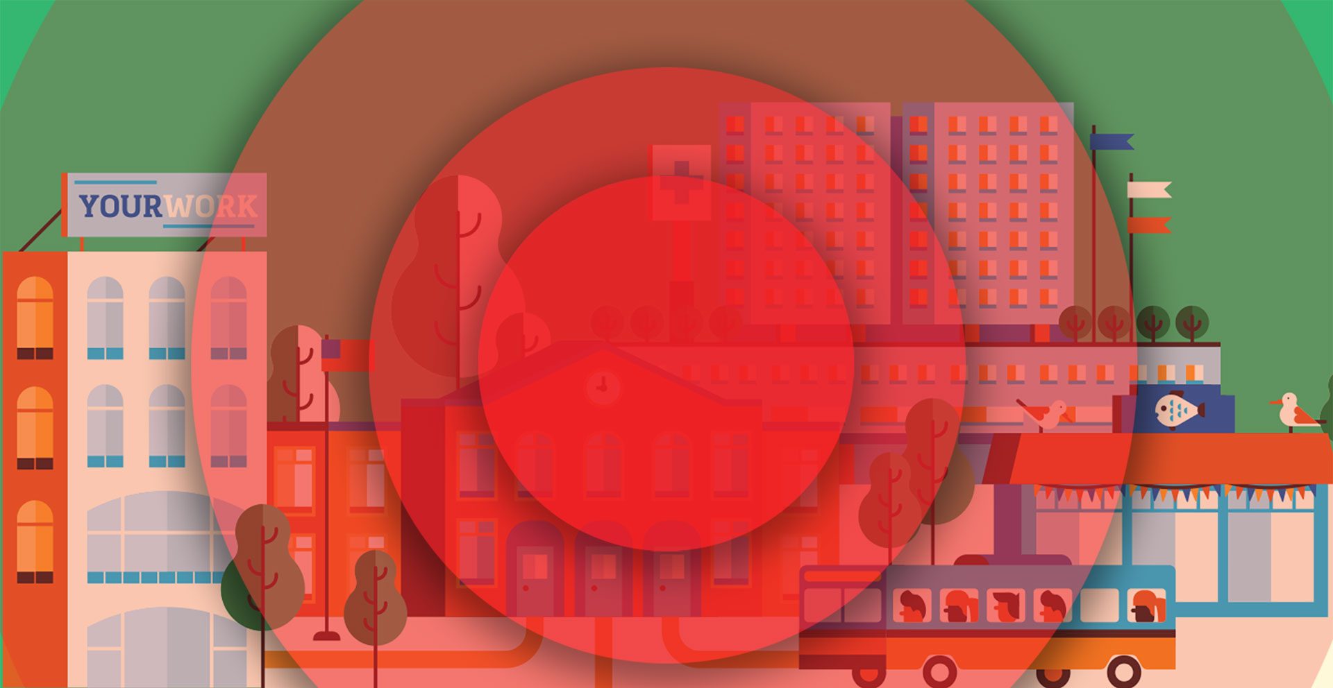 Cityscape with red bullseye